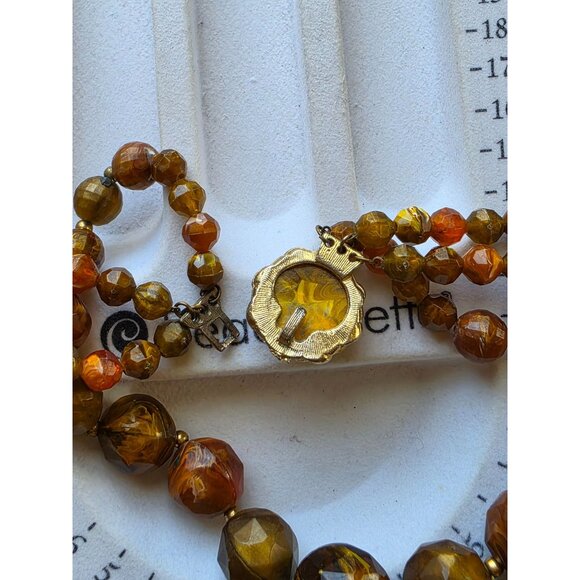 Vintage Multi-Strand Amber & Brown Beaded Choker Necklace With Gold-Tone Clasp - Picture 9 of 16